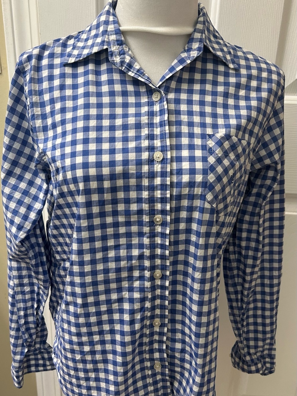 Lauren Ralph Lauren Blue and White Gingham Button-Up Shirt Petite Medium